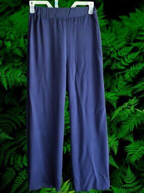Women's Pull on Pants Elastic Waist Wide Leg Blue Size L Style 5